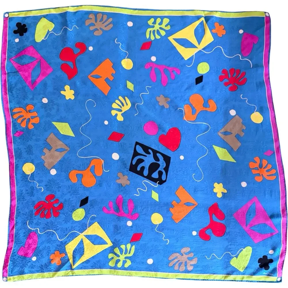 Vintage Albert Nipon Silk Jacquard Scarf 1990s Matisse Cutout Abstract 31x31